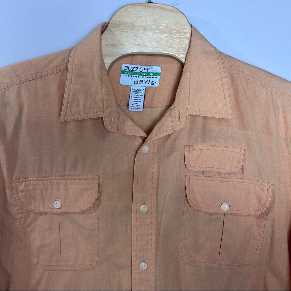 Orvis Shirt Mens XL Orange Buzz Off Long Sleeve‎ Vented Performance Outdoor READ
